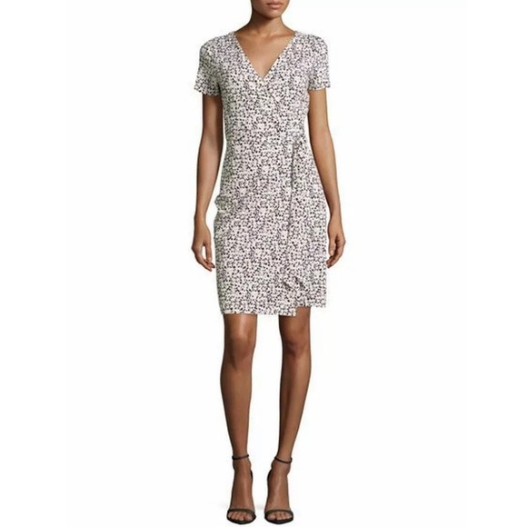 DVF NWOT New Julian Two Wrap Tiny Black Sea Daisies Print Dress - Picture 3 of 15